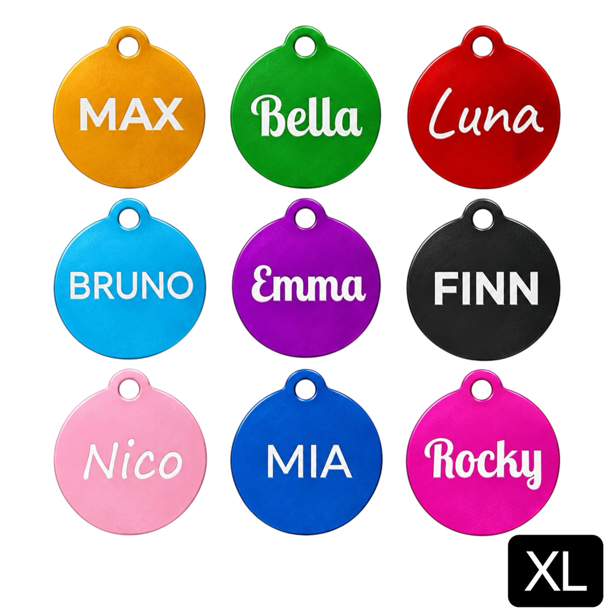 XL Aluminium Hundemarke für große Hunde 3,5x3,5cm groß inklusive Gravur. Hundemarke mit Gravur. Hergestellt in Deutschland.