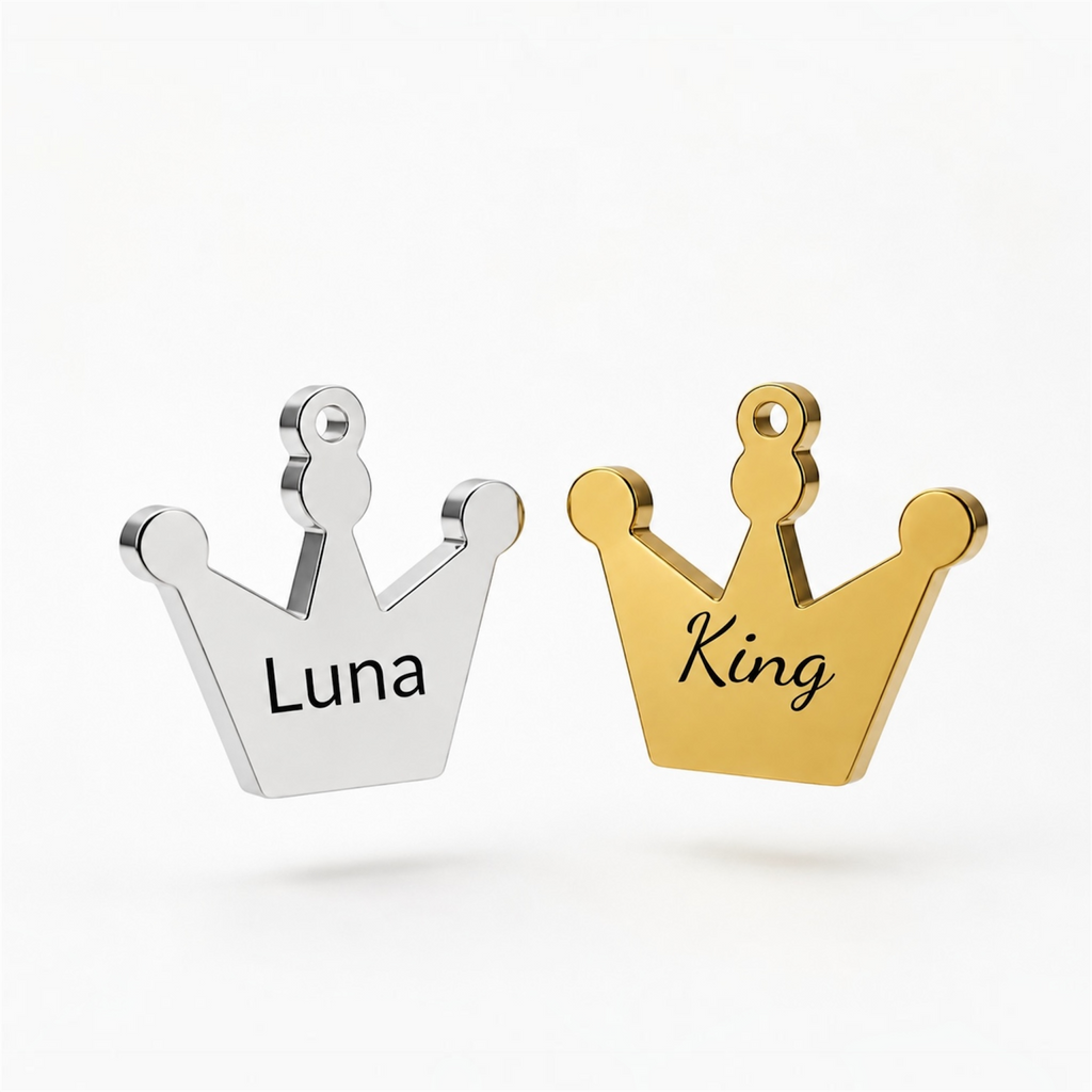 Edelstahl Hundemarke Kronenform in Silber und Gold