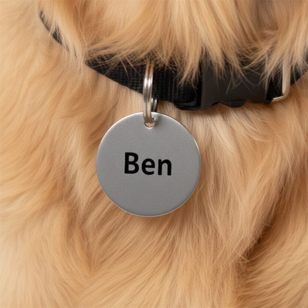 Matte Personalisierte runde Hundemarke mit Gravur - Silber