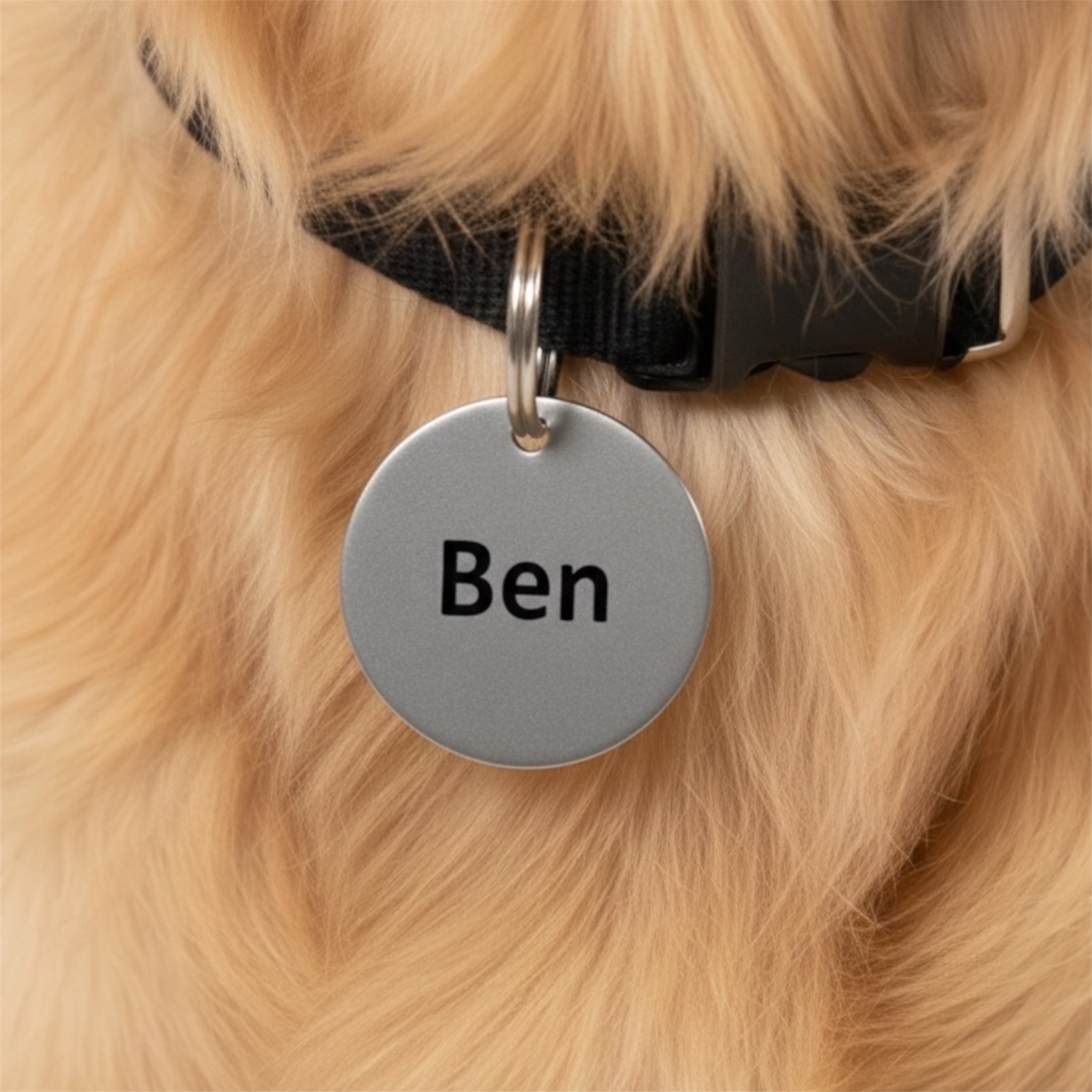 Matte Personalisierte runde Hundemarke mit Gravur - Silber