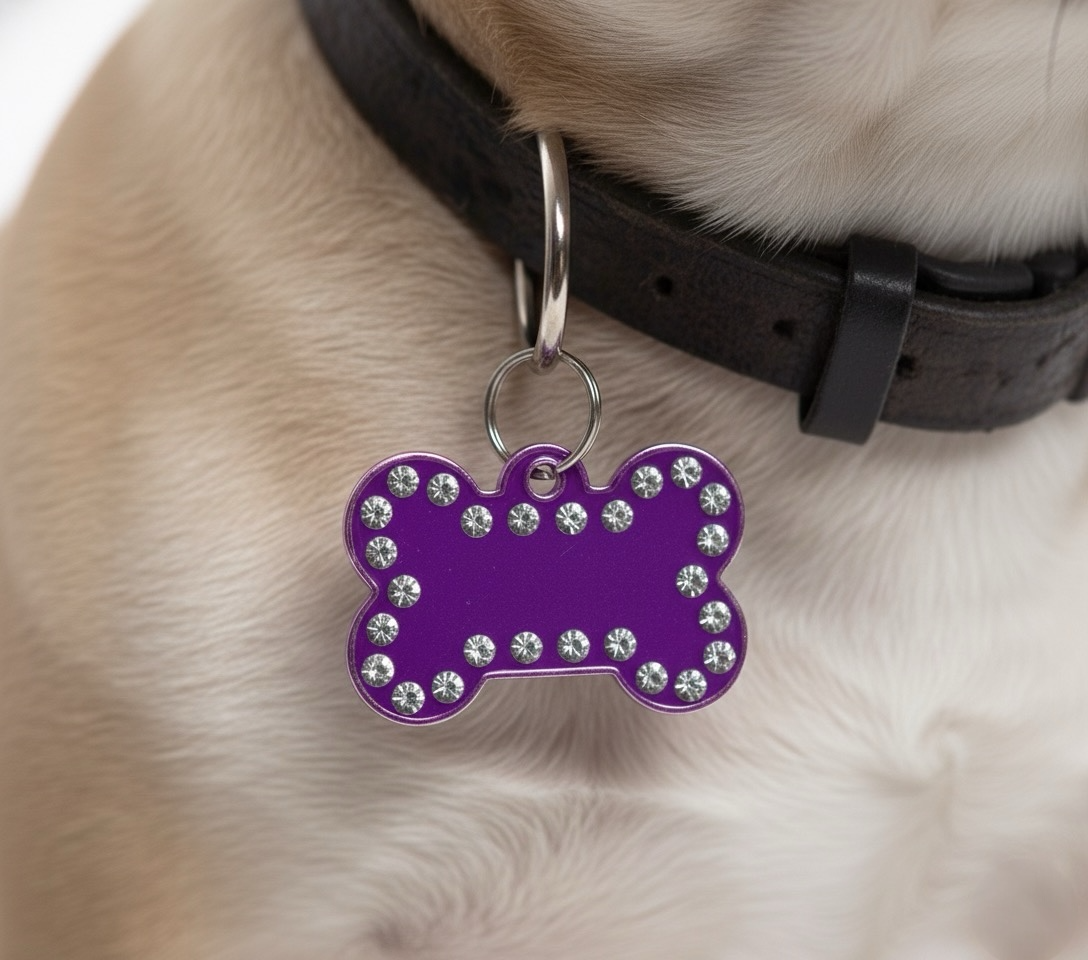 Hundemarke Knochenform mit Funkelnden Zirkonia-Steinen SALE