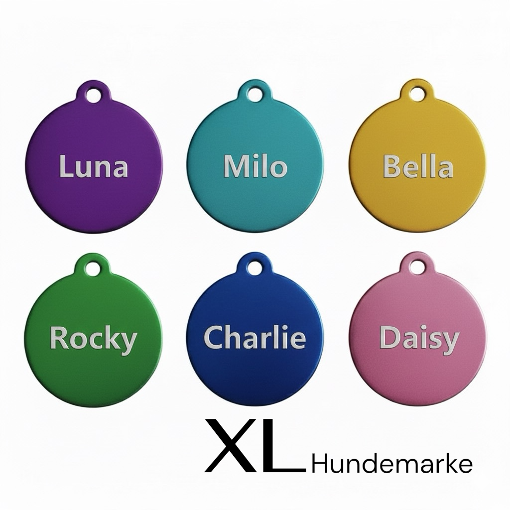 Große XL Aluminium Hundemarke kreisform inklusive Gravur für große Hunde