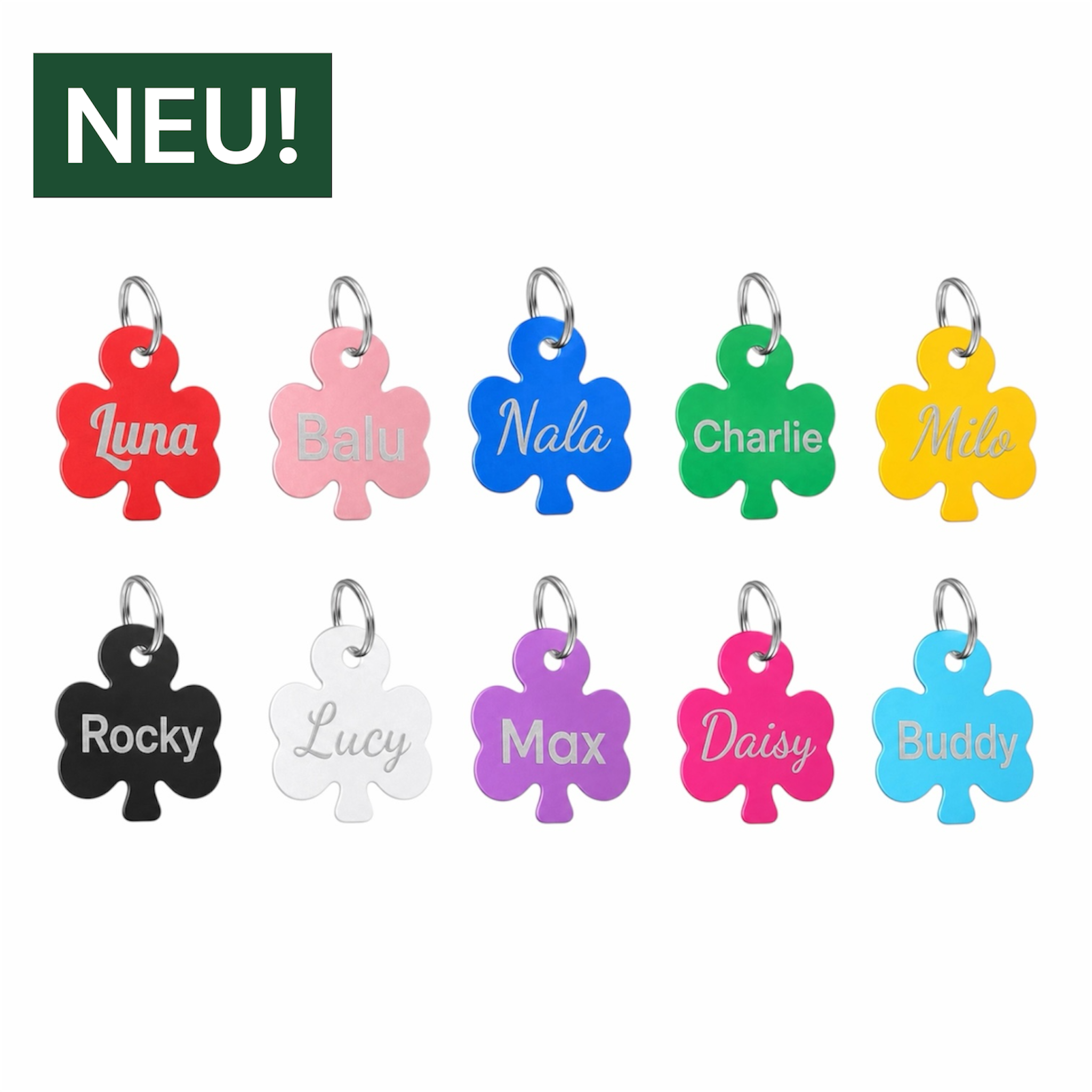 Aluminium Hundemarke Kleeblatt 10 Farben