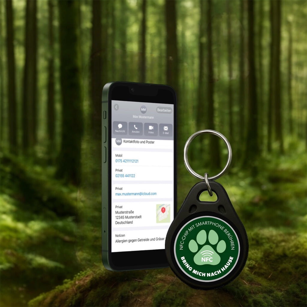 NFC Hundemarke Pro 2 Generation aus Edelstahl ohne Gravur – digitale Hundemarke und 7 Jahren Akkulaufzeit ohne Laden