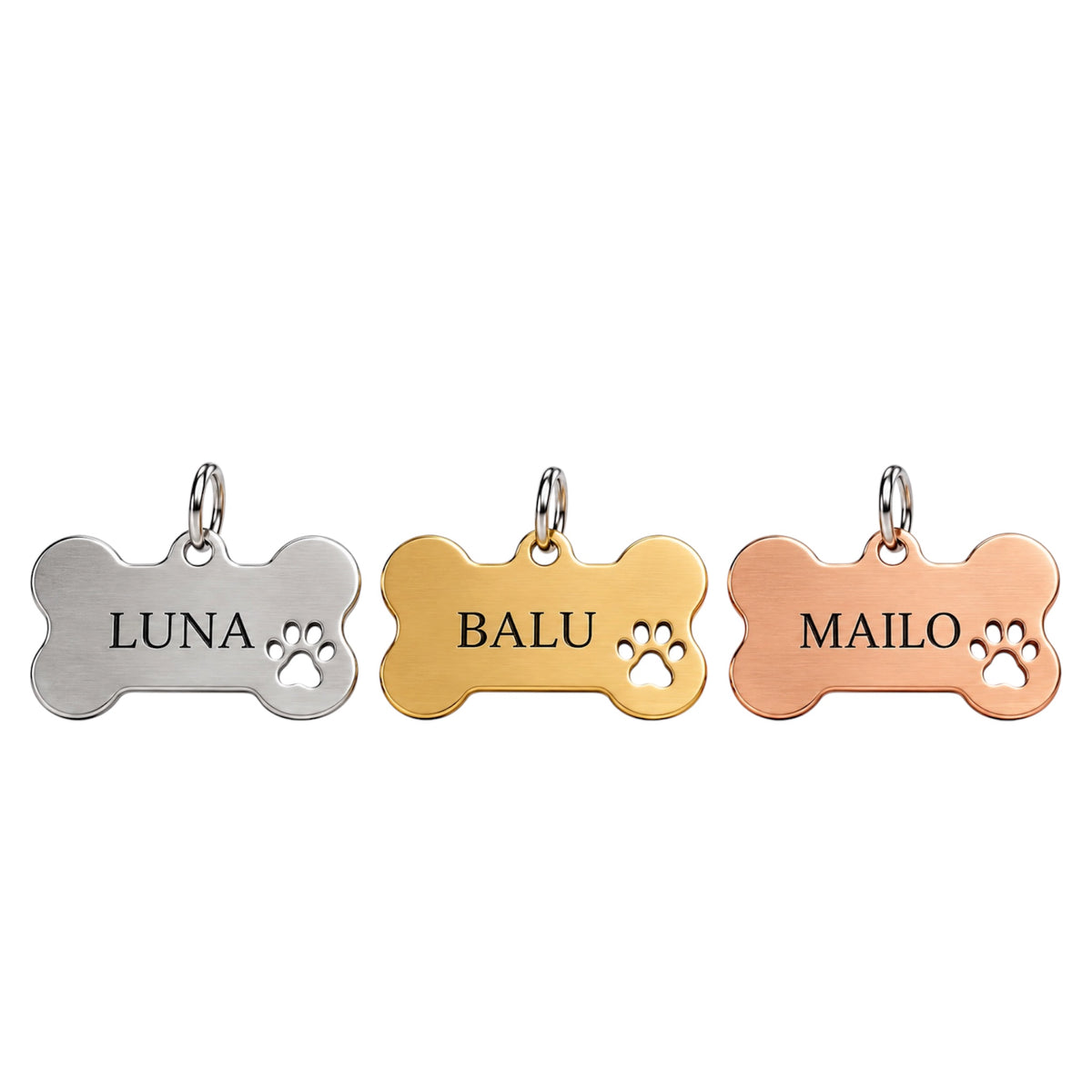 Personalisierte Hundemarke Knochenform mit Gravur - 3 Farben aus rostfreiem Edelstahl SALE