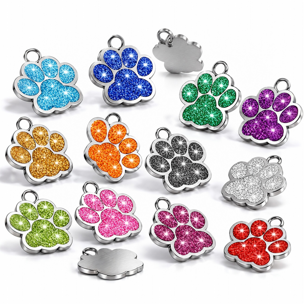 Glitzernde Hundemarke aus Edelstahl 12 luxuriöse Farben