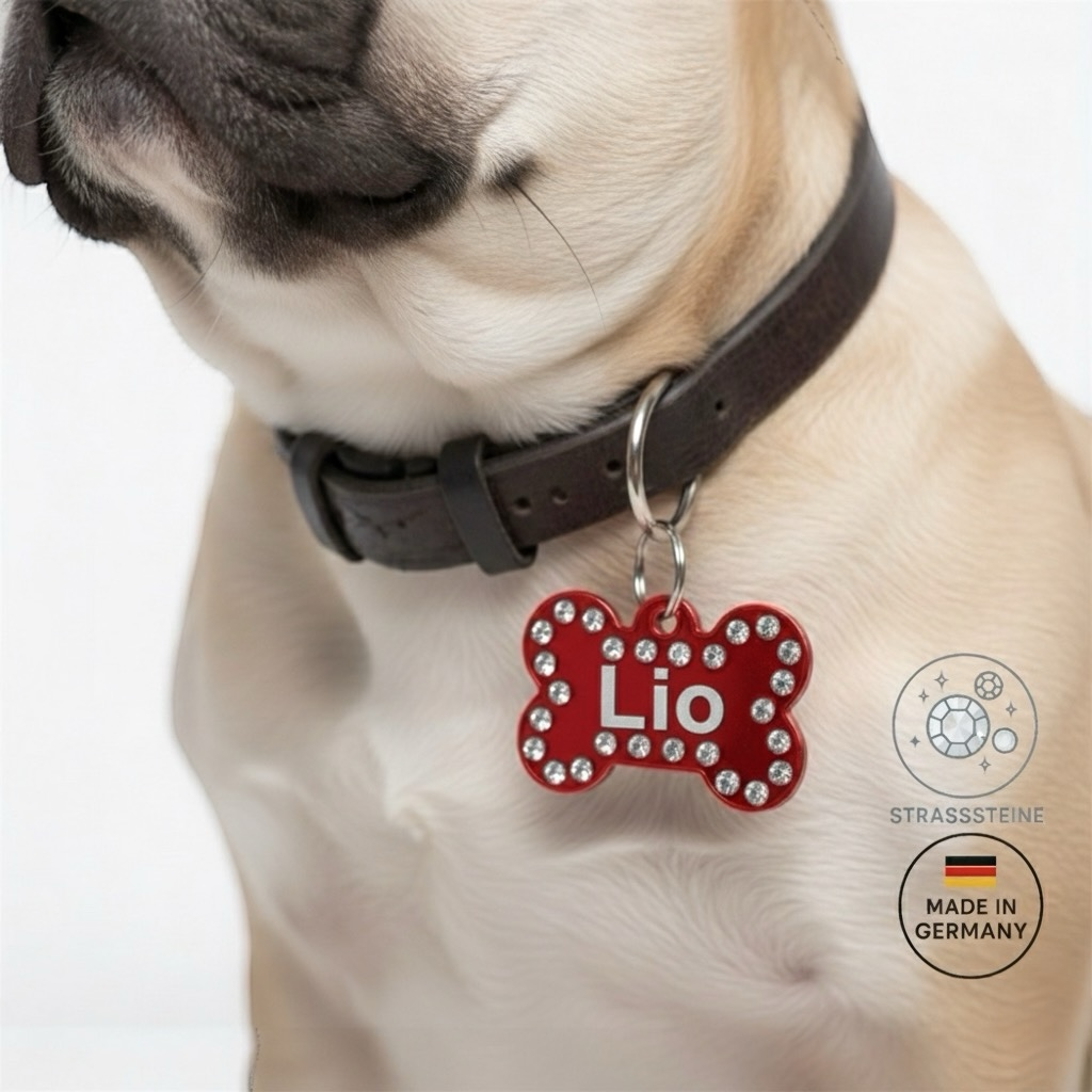 Hundemarke Knochenform mit Funkelnden Zirkonia-Steinen SALE