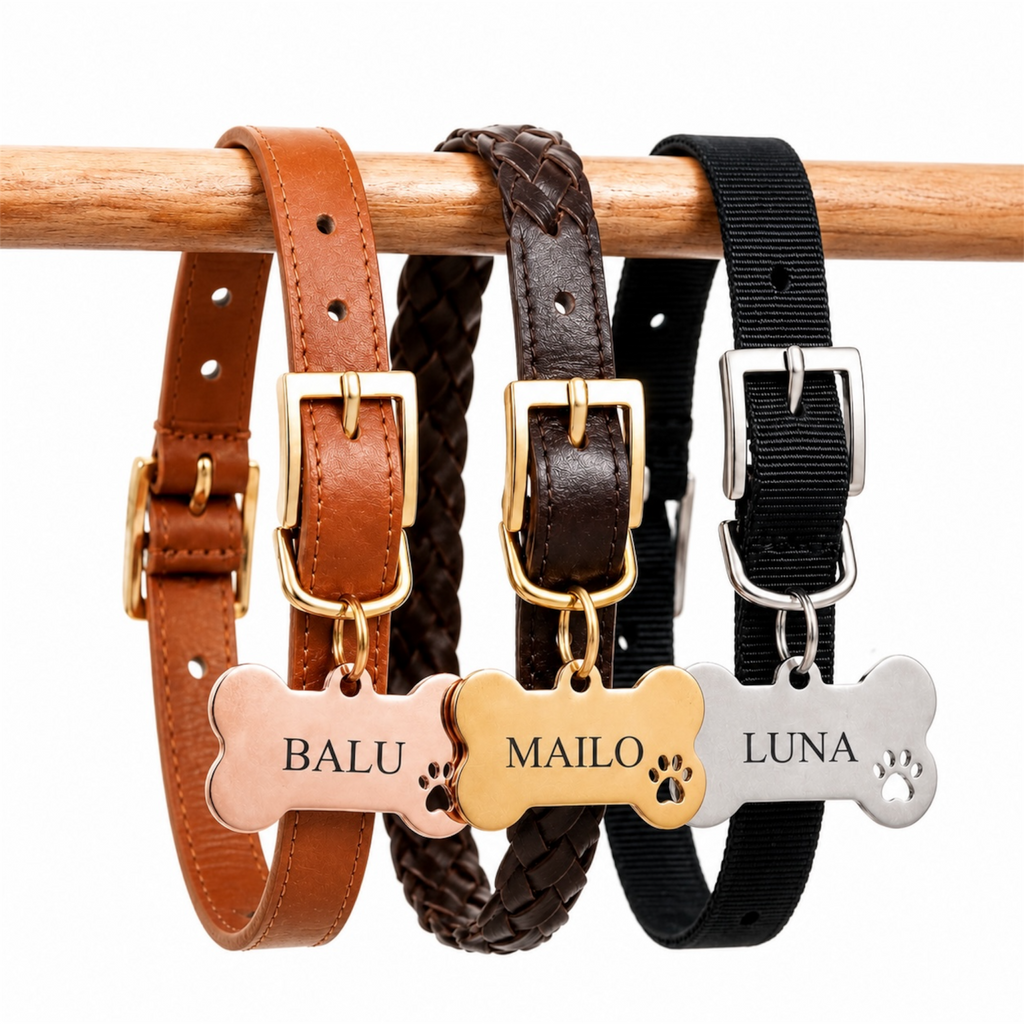Hundemarke mit Gravur, Name und Telefon personalisiert, Knochenform in verschiedenen Farben aus rostfreien Edelstahl