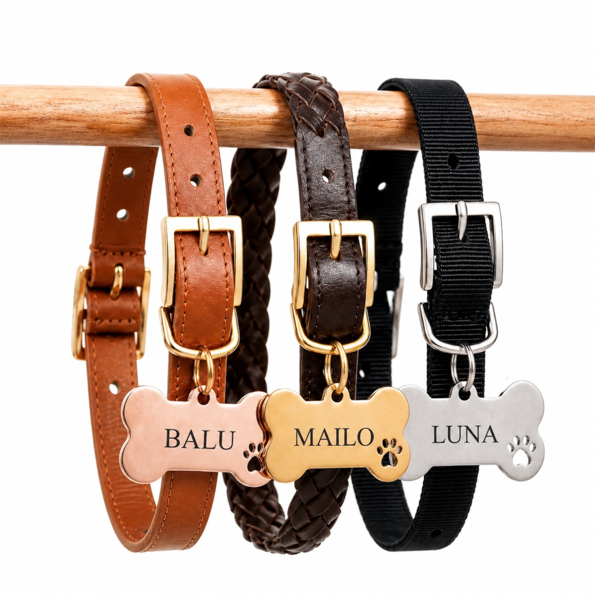 Hundemarke mit Gravur, Name und Telefon personalisiert, Knochenform in verschiedenen Farben aus rostfreien Edelstahl