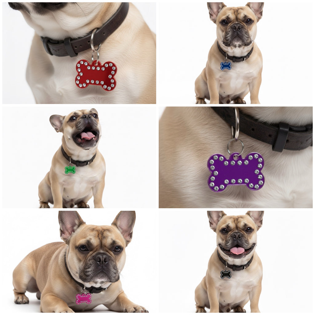 Hundemarke Knochenform mit Funkelnden Zirkonia-Steinen SALE