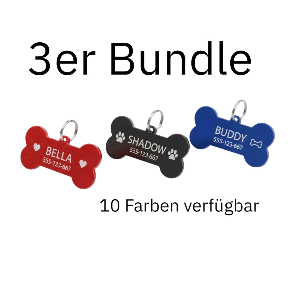 Hundemarke Set/Bundle 3er Aluminium Marken + kostenlose Befestigungsringe