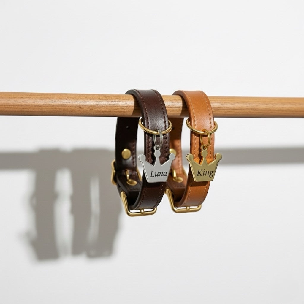 Edelstahl Hundemarke Kronenform in Silber und Gold