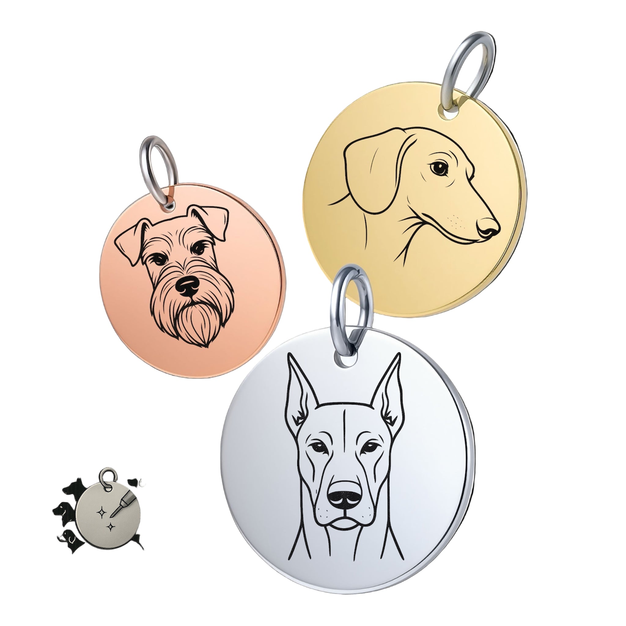 Edelstahl-Hundemarke – Wähle als Motiv die Hunderasse deines Hundes (15+ Motive)