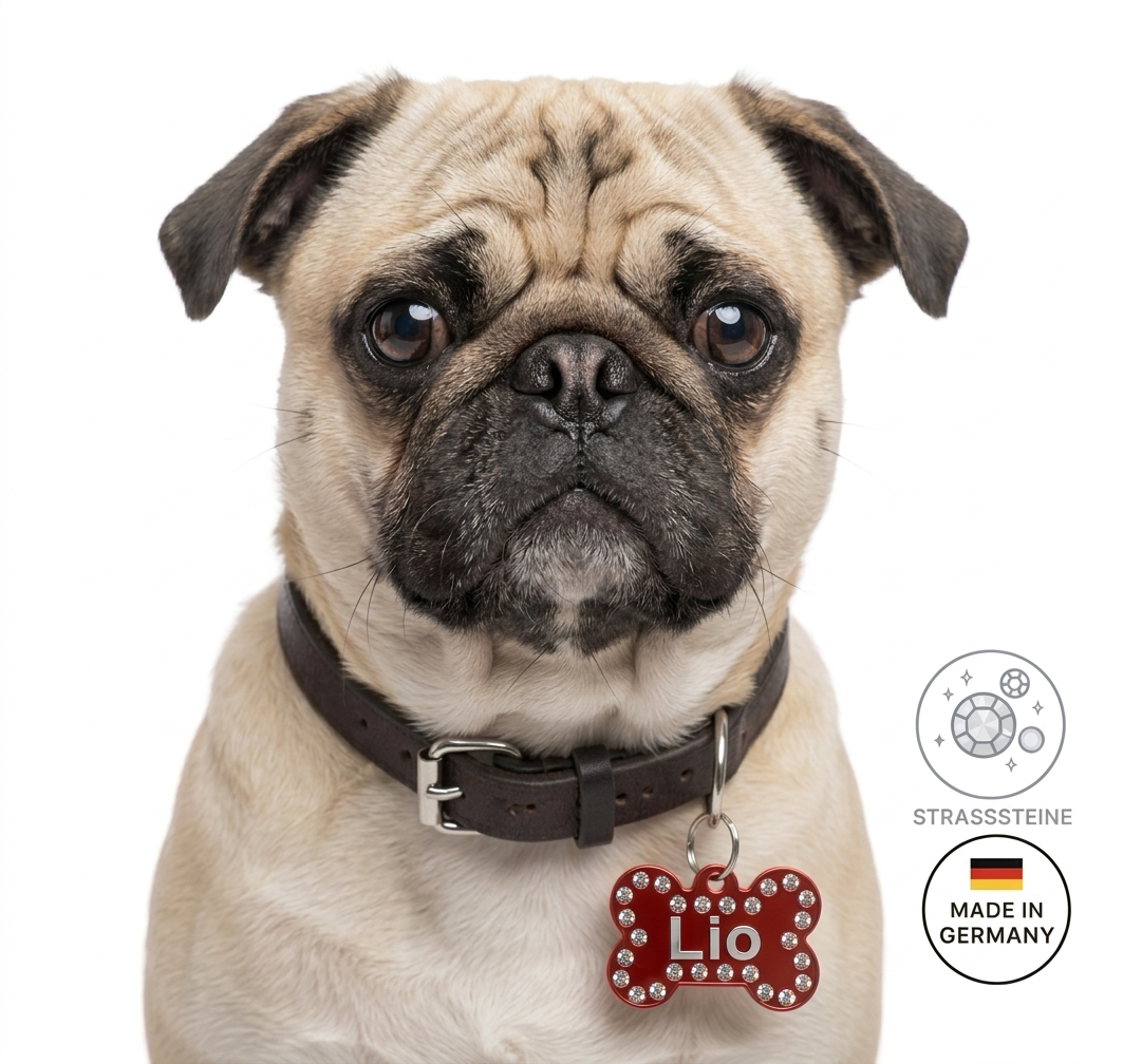 Hundemarke Knochenform mit Funkelnden Zirkonia-Steinen SALE